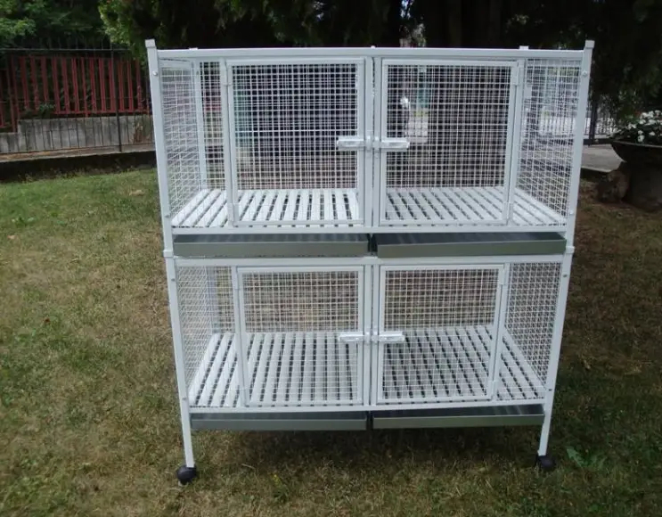 Cage pour chien et chat biplace 120x60 cm avec pieds et roulettes